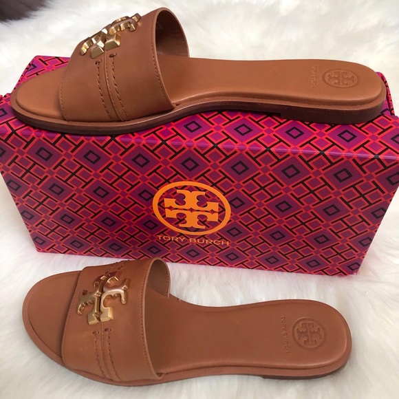 Tory Burch Everly Calf Leather Gold Signature Logo Slide - Picture 5 of 8